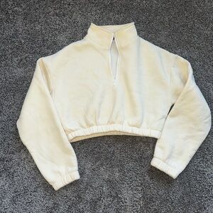 Women's Cream Zip-Up Cropped Hoodie